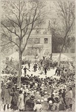 Manifestation populaire du 27 Février pour fêter le 80 année de Victor Hugo, 1881. Creator: Daniel Urrabieta Vierge.