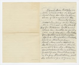 Biography of Sarah Ann Blunt Crozley, December 1884. Creator: Unknown.
