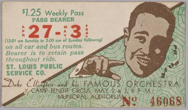 Transit pass for St. Louis Public Service Company depicting Duke Ellington, 15067. Creator: Unknown.