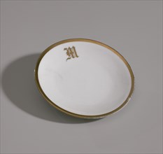 White plate with gold trim from Mae's Millinery Shop, 1941-1994. Creator: Classic Bavaria.