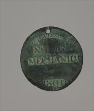 Charleston slave badge from 1801 for Mechanic No. 108, 1801. Creator: Charles Prince.