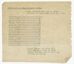 Itinerary for Col. Charles Young's trip from Wilberforce, OH to Washington, DC, 1918. Creator: Unknown.