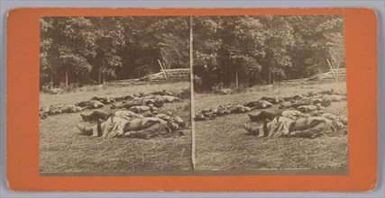 Stereograph of deceased soldiers on the battlefield after Gettysburg, 1863. Creator: Tim O'Sullivan.