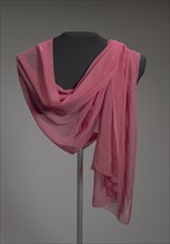 Wide pink scarf with metallic border from Mae's Millinery Shop, 1941-1994. Creator: Unknown.