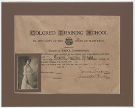Diploma issued to Regina Egertion Wright by the Colored Training School, June 25, 1918. Creator: Unknown.
