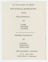 Flier with segregationist voting guide, 1959. Creator: Unknown.