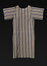 Grey, blue, and maize-colored cotton striped dress designed by Willi Smith, 1969-1987. Creator: Willi Smith.