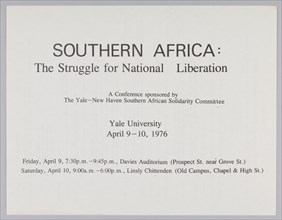 Flyer for Southern Africa: The Struggle for National Liberation conference, 1976. Creator: Unknown.