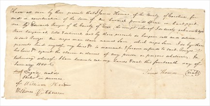 Bill of sale for Sam purchased by Edward Rouzee, January 14, 1800. Creator: Unknown.