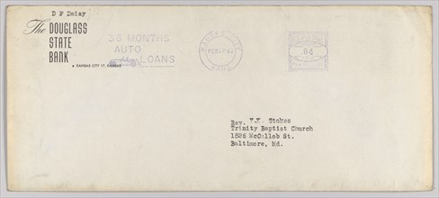 Envelope for letter from H.W. Sewing for Daisy Bates Trust Fund, Feb 17, 1960. Creator: Unknown.
