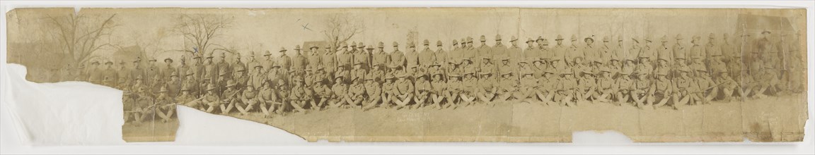 Panoramic photographic print of D Company, 369th regiment at Camp Merritt, 1917. Creator: Unknown.