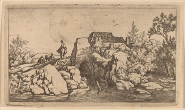 Horseman on a Stone Bridge, probably c. 1645/1656. Creator: Allart van Everdingen.