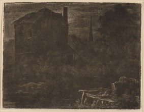 Nocturnal Landscape with House and Church Spire, probably c. 1660. Creator: Allart van Everdingen.