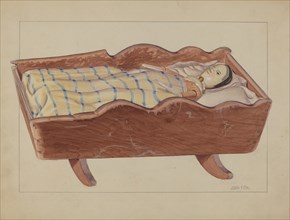 Pa. German Cradle with Doll & Coverlet, 1935/1942. Creator: John Fisk.