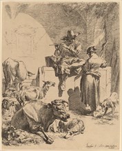 The Shepherd Seated on a Fountain and the Spinner, 1652. Creator: Nicolaes Berchem.