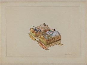 Two Cradles with Dolls, 1935/1942. Creator: John Fisk.