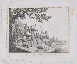 Cossacks riding along a riverbank, 1814. Creator: Friedrich August de La Belle.