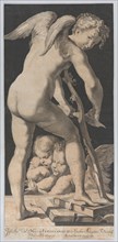 Cupid sharpening his bow, 1645-72. Creator: Franciscus van der Steen.