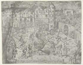 Fireworks on June 23, 1595, for the entry to Küstrin of the Margrave of Brandenburg and Du..., 1595. Creator: Georg Keller.