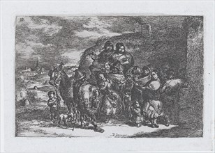 Plate 13: a group of people outdoors including possibly musicians, from the series of cust..., 1850. Creator: Francisco Lameyer Berenguer.