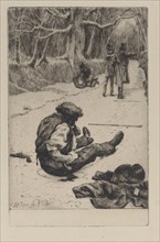 Renée Mauperin: Henri Mauperin Wounded after the Duel with Boisjorand de Villacour..., 19th century. Creator: James Tissot.