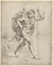 Saint Christopher walking with the infant Christ on his right shoulder, ca. 1600-1640. Creator: Guido Reni.
