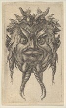 Satyr Mask with Horns and a Twisted Beard Wearing an Ivy Wreath, from Divers Masque..., ca. 1635-45. Creator: Francois Chauveau.