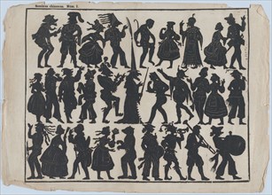 Sheet 1 of figures for Chinese shadow puppets, ca. 1850-70. Creator: Juan Llorens.