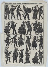 Sheet 7 of figures for Chinese shadow puppets, 1859. Creator: Juan Llorens.