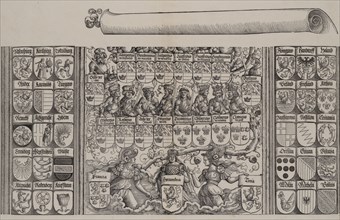 The Lower Portion of the Genealogy of Maximilian; with the Left Edge of the Scroll for the..., 1515. Creator: Hans Springinklee.