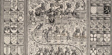 The Middle Portion of the Genealogy of Maximilian, from the Arch of Honor, proof, dated 15..., 1515. Creator: Hans Springinklee.
