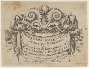 Title Plate with Two Satyr Heads, from Divers Masques, ca. 1635-45. Creator: Francois Chauveau.