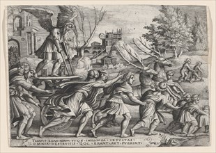 The Triumph of Time on Fame, from The Triumphs of Petrarch. Creator: Georg Pencz.