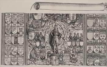 The Upper Portion of the Genealogy of Maximilian; with the Right Edge of the Scroll for th..., 1515. Creator: Hans Springinklee.