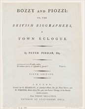 Title Page, from Bozzy and Piozzi by Peter Pindar, Esq., 1787. Creator: George Kearsley.