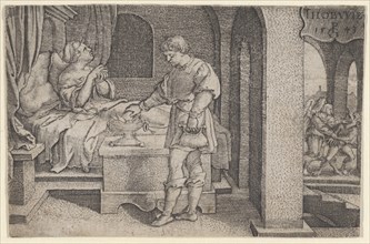 Tobiolus Makes a Propitiatory Sacrifice, from The Story of Tobias, 1543. Creator: Georg Pencz.