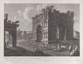 View of the Arch of Janus, with shepherds and goats in the foreground, 1795-1800., 1795-1800. Creator: François Morel.