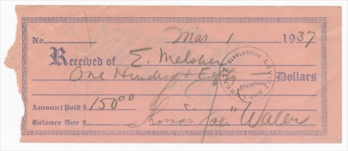 Receipt signed by Fats Waller, March 1, 1937. Creator: Unknown.