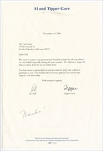 Letter from Vice President Al Gore and his wife Tipper Gore to Carl Lewis, December 16, 2000. Creators: Unknown, Al Gore.