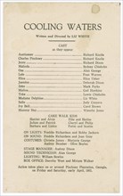 Cast listing for Shearer Summer Theatre's production of Cooling Waters, 1948. Creator: Unknown.