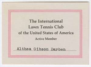 Membership card for the Lawn Tennis Club of the United States for Althea Gibson, 1980. Creator: Unknown.
