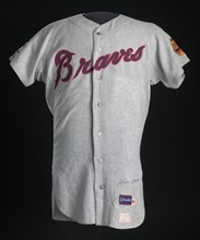 Jersey for the Atlanta Braves worn and autographed by Hank Aaron, 1968-1969. Creator: Spalding.