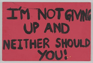Poster from Women's March on Washington with “I'm not giving up”, 2017. Creator: Unknown.