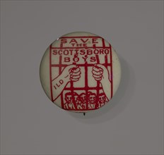Pinback button supporting the Scottsboro Boys, 1931. Creator: Eagle Regalia Company.