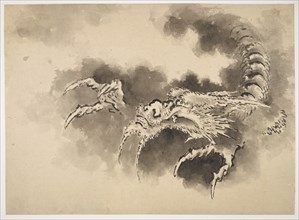 Dragon emerging from clouds, Edo period, 19th century. Creator: Hokusai.