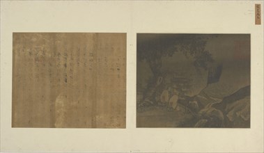 Landscape: two men sitting...beside a waterfall, Yuan or Ming dynasty, 14th-15th century. Creator: Unknown.