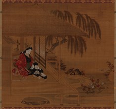 Garden; interior and seated girl, Edo period, 1615-1868. Creator: Furuyama Moroshige.
