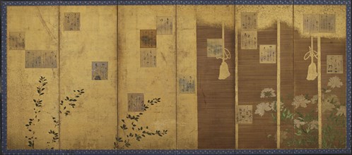 Folding screens mounted with poems from the anthology, Shin kokinshu, Edo period, c1624-1637. Creator: Hon'ami Kôetsu.