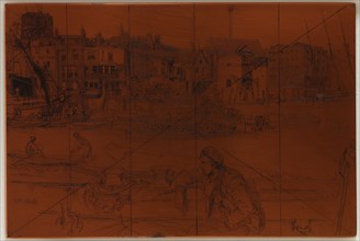 Etching plate: Black Lion Wharf, 1859. Creator: James Abbott McNeill Whistler.