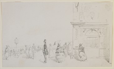 A group of figures on an esplanade, 1857. Creator: James Abbott McNeill Whistler.